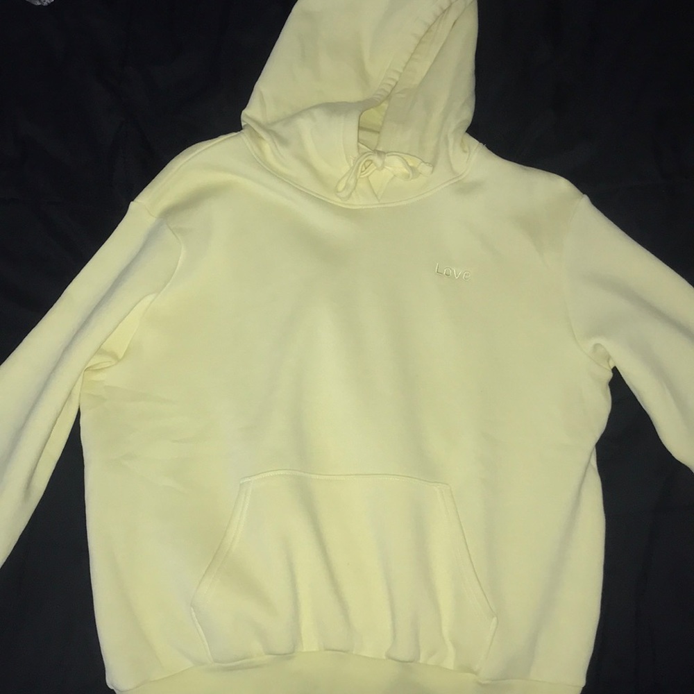 yellow hoodie with love embroidered